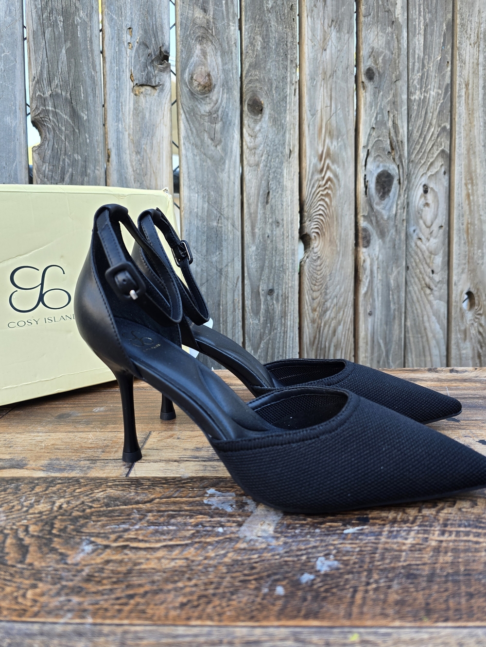 Cosy Island Black Pointed Toe Ankle Strapped Stiletto Heels Women Size 7 - Picture 3 of 16